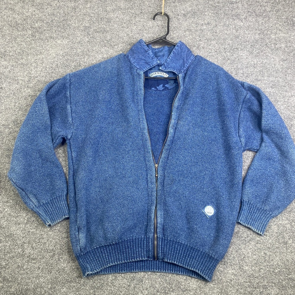 Blue Willis Pure Indigo Cotton Full Zip Sweater Cardigan Womens Medium Denmark